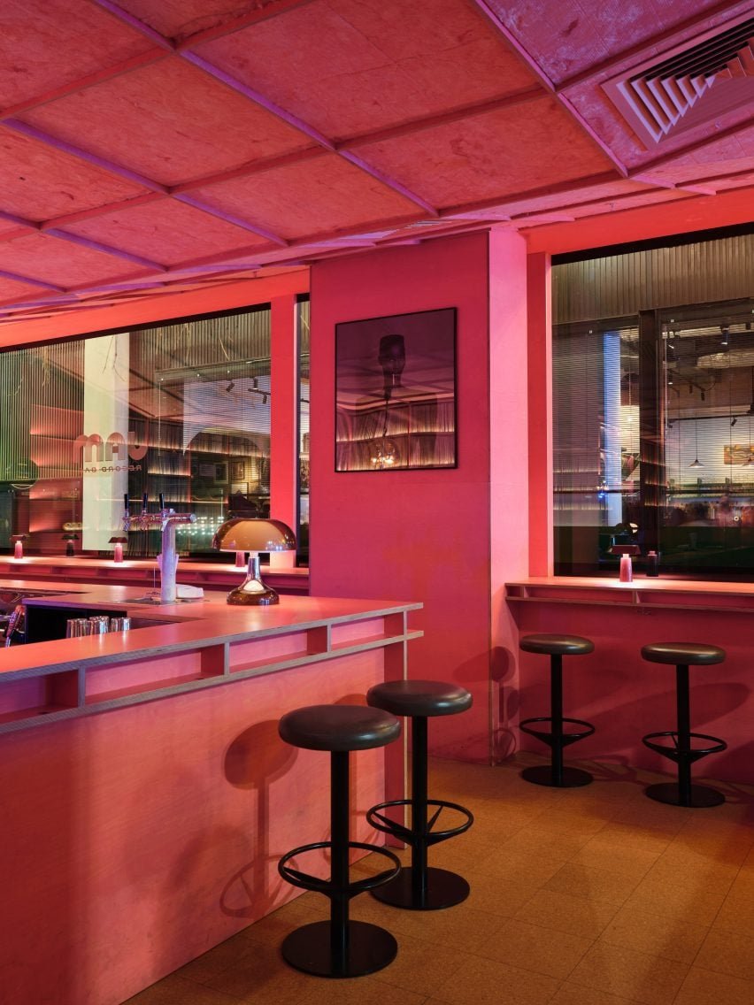 Center bar seating at JAM Record Bar by Akin Atelier