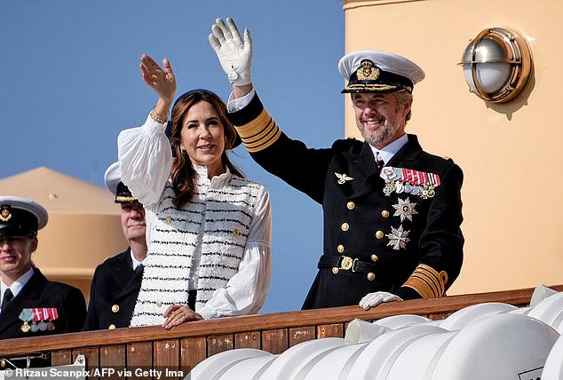 Queen Mary of Denmark cut a stylish figure as she joined King Frederik X for the Danish monarch's annual summer cruise on Monday.